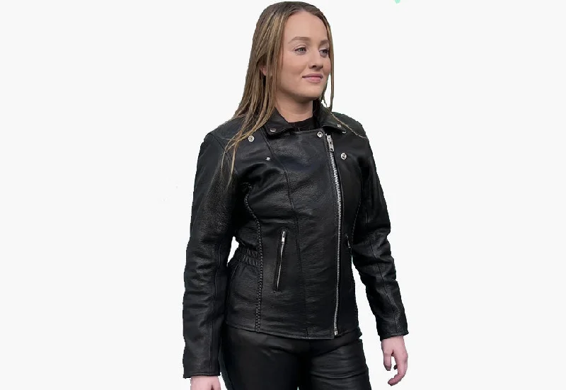 BGA Braided Brando Women Biker Leather Jacket Fleece Fabric Down Fabric Feather Fabric