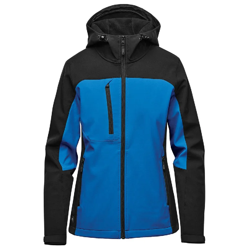 Stormtech Women's Azure Blue/Black Cascades Softshell Hoody Hoodie with Hem Contrast Bold Stylish