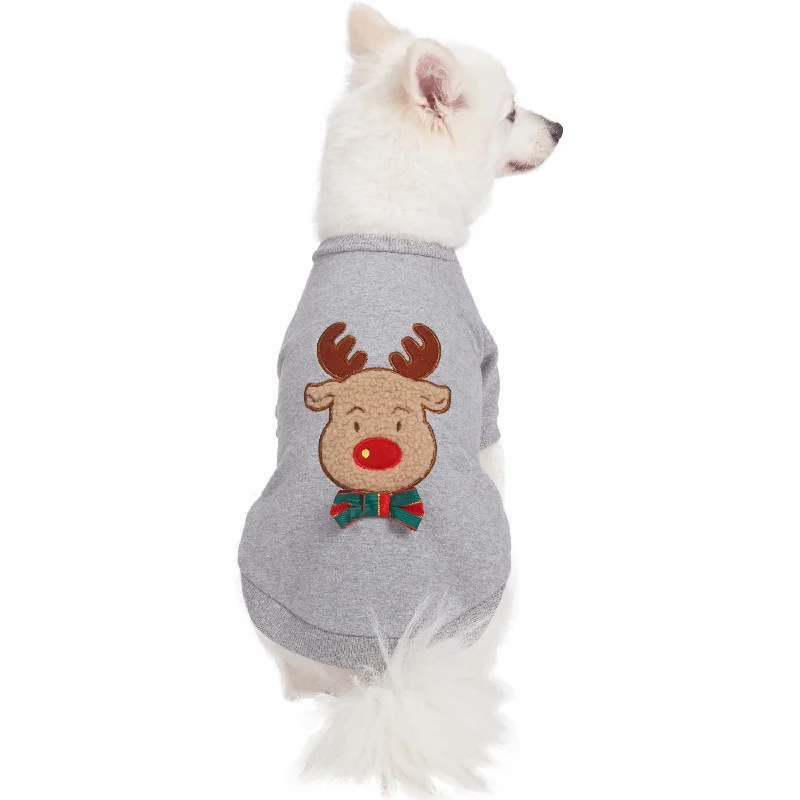 Christmas Reindeer Dog Sweatshirt Hoodie with Metallic Shiny Futuristic