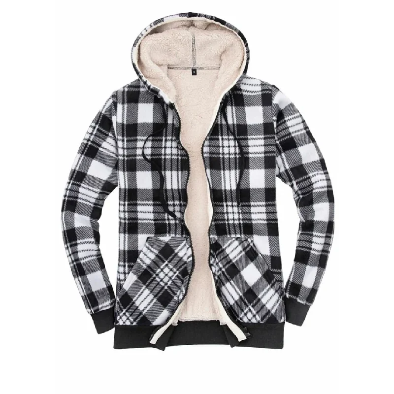 Cozy Urban Plaid Sherpa Hoodie Hoodie with Drop Shoulder Relaxed Streetwear