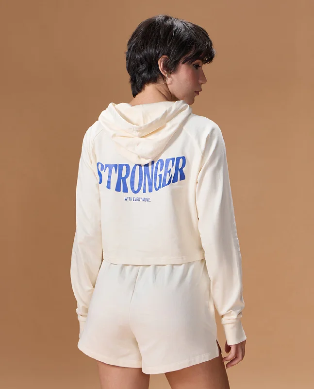 Cropped Cotton Terry Hoodie Off White Hoodie with Lining Warm Insulated