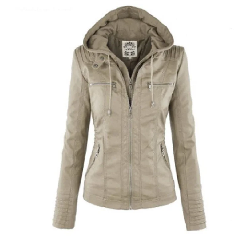 Stylish European Leather Lapel Jacket for Women - Removable, High-Quality PU Elasticated Jacket Padded Jacket Insulated Jacket