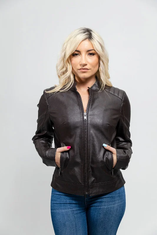 First Manufacturing Beverly - Women's Vegan Leather Jacket, Brown Oversized Jacket Tailored Jacket Straight Jacket