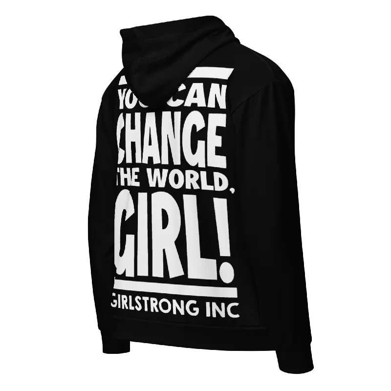 GS GRAPHIX ZIP HOODIE BLACK - YOU CAN CHANGE THE WORLD, GIRL! Hoodie with Slim Fit Tailored Modern