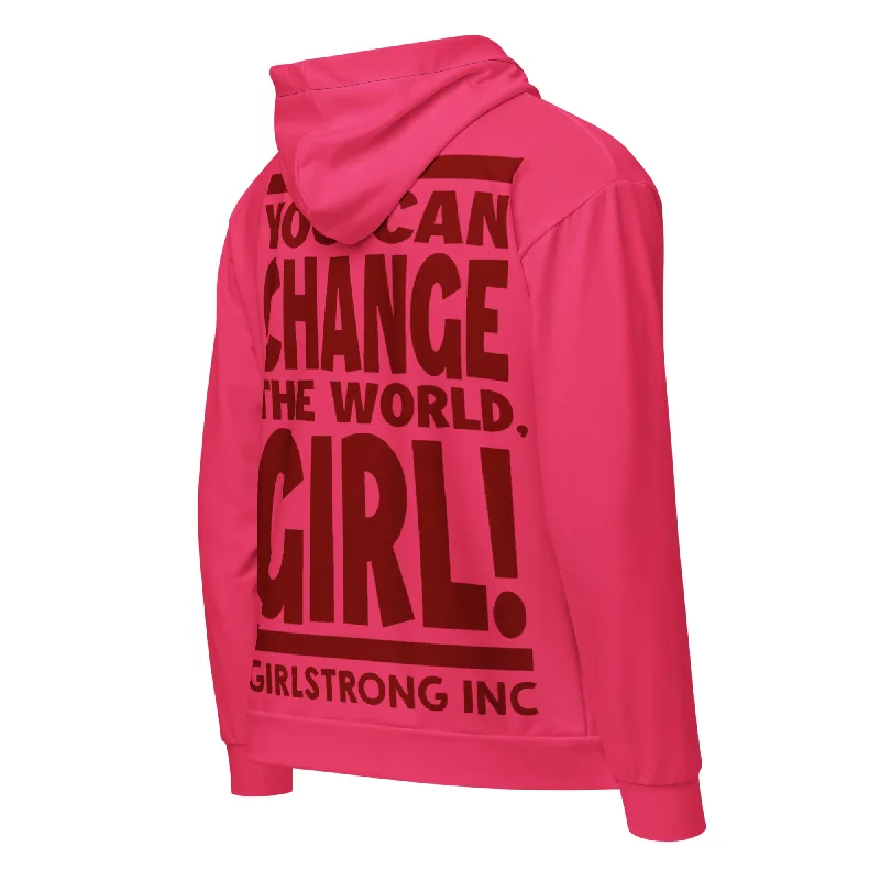 GS GRAPHIX ZIP HOODIE HOT RED - YOU CAN CHANGE THE WORLD, GIRL! Hoodie with Zipper Versatile Modern