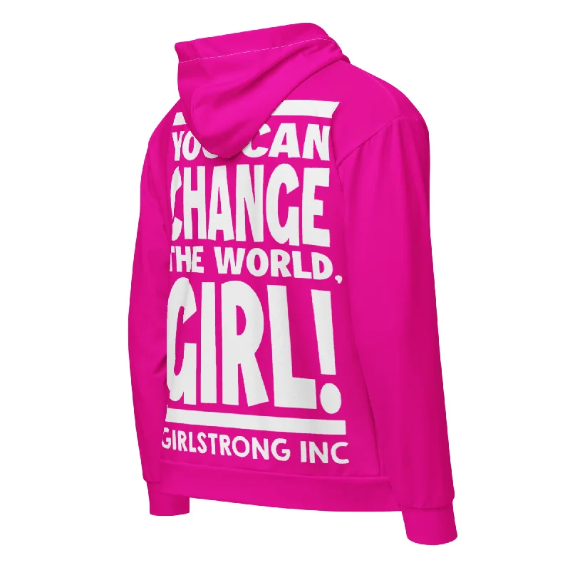 GS GRAPHIX ZIP HOODIE PRETTY PINK - YOU CAN CHANGE THE WORLD, GIRL! Hoodie with Stripes Bold Sporty