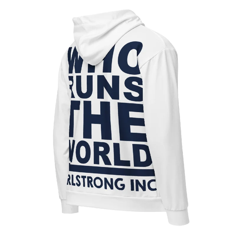 GS GRAPHIX ZIP HOODIE WHITE - WHO RUNS THE WORLD Hoodie with Puffed Sleeves Voluminous Trendy