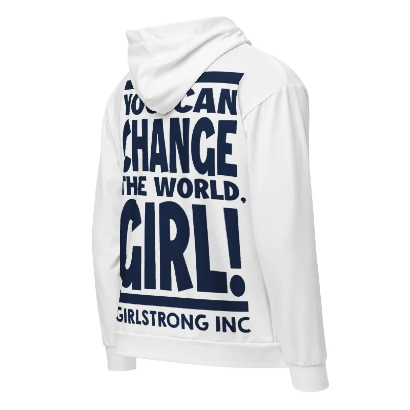 GS GRAPHIX ZIP HOODIE WHITE - YOU CAN CHANGE THE WORLD, GIRL! Hoodie with Tie-Dye Psychedelic Retro