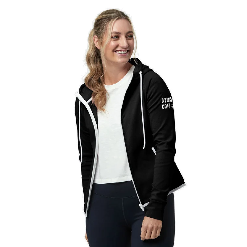 Gym+Coffee Chill Zip Hoodie - Womens - Black Hoodie with Mesh Breathable Sporty