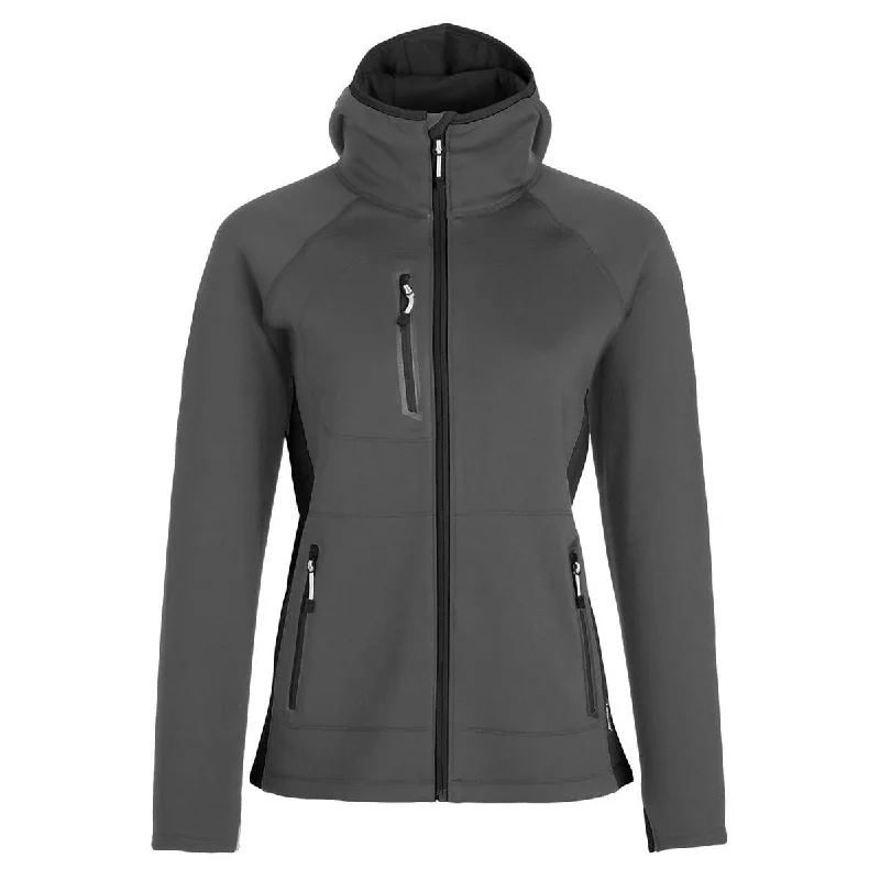 Landway Women's Dark Ash/Black Hooded Phantom Soft-Shell Hoodie with Zipper Placket Modern Functional