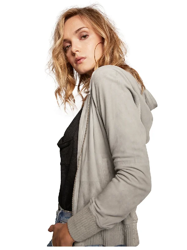 LUXE SHRUNKEN SUEDE HOODIE Hoodie with Tied Waist Feminine Flattering