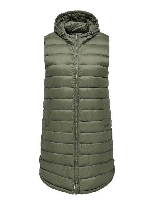 Only Carmakoma Ladies Plus Size Carwespa Long Hooded Bodywarmer-OLIVE Hoodie with Longline Fit Extended Stylish