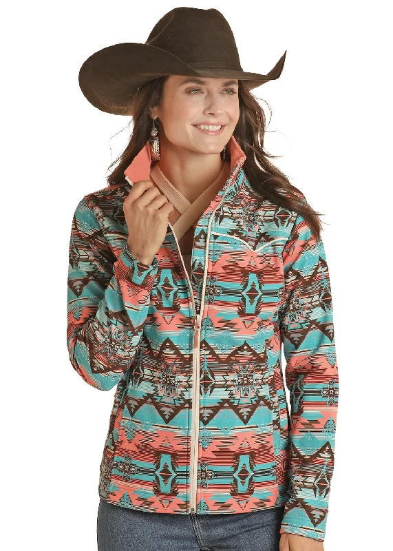 PANHANDLE LADIES AZTEC SOFTSHELL JACKET Snapped Jacket Toggled Jacket Drawstring Jacket