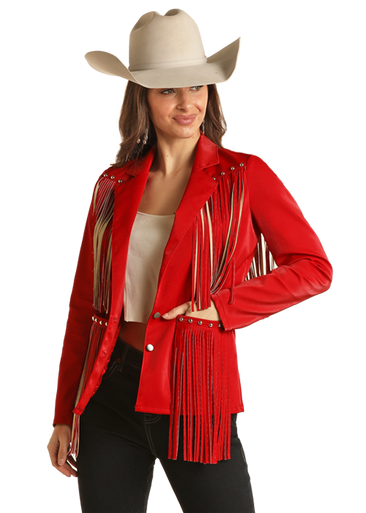 ROCK & ROLL RED FRINGE JACKET Front Pockets Side Pockets Patch Pockets