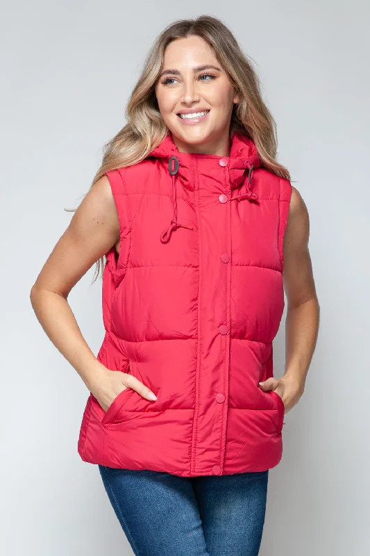 Snobbish Snap and Zip Closure Hooded Vest Hoodie with Hem Elastic Stretchable Comfortable