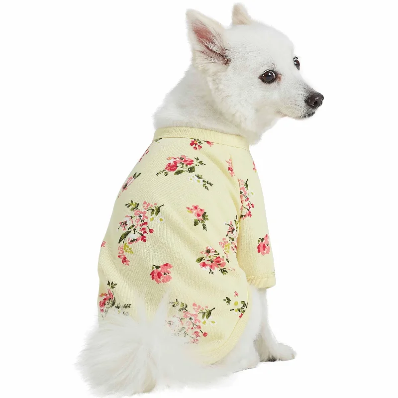 Spring-scented floral print French Terry Dog Sweatshirt Hoodie with Raw Hem Edgy Unfinished