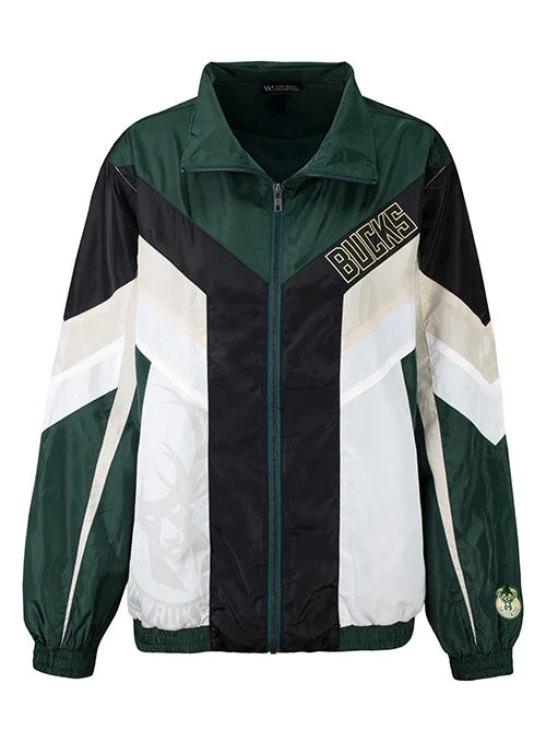 Women's The Wild Collective Tie Blocked Milwaukee Bucks Track Jacket Appliqued Jacket Beaded Jacket Sequined Jacket