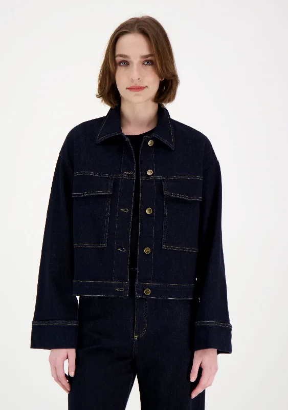 Elsie Denim Jacket Dark Blue Welt Pockets Slit Pockets Flap Pockets