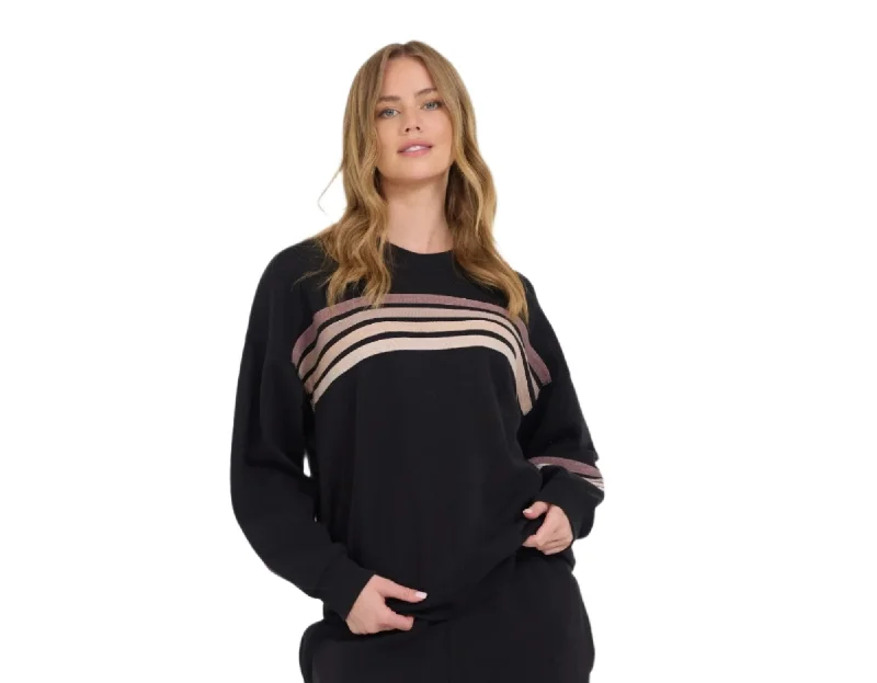 Vintage Havana Neutral Stripe Burnout Fleece Crewneck Sweatshirt Black VH12621 Hoodie with Sequins Glamorous Eye-catching