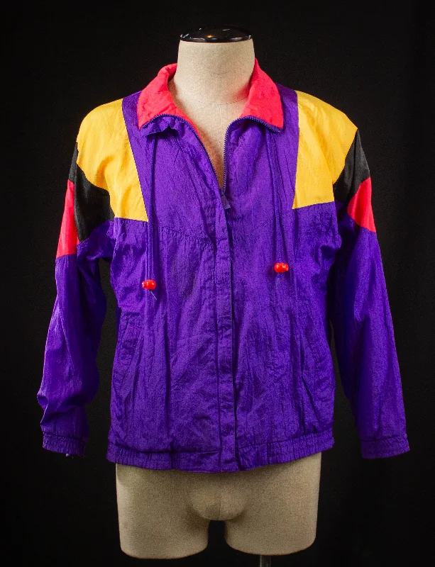 Vintage The Body Co. Nylon Windbreaker Jacket Pink, Purple, and Yellow Large Quilted Jacket Puffer Jacket Insulated Jacket