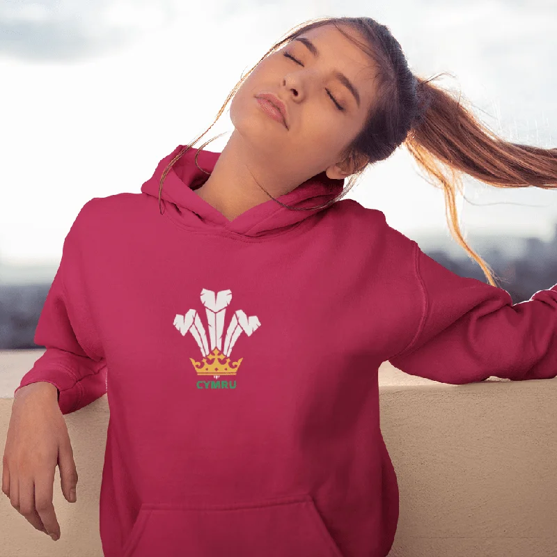 Cymru Welsh Feathers - Ladies Hoodie Hoodie with Snap Buttons Easy Quick