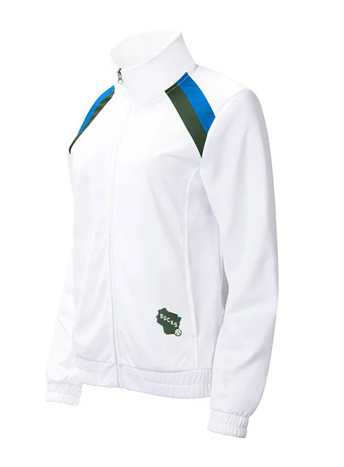 Women's G-III Red Flag Milwaukee Bucks Track Jacket One-Shoulder Jacket Off-the-Shoulder Jacket Asymmetrical Jacket