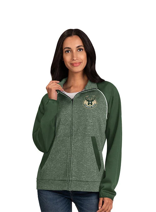 Women's G-III Track Podcast Green Milwaukee Bucks Jacket Plaid Jacket Tartan Jacket Houndstooth Jacket