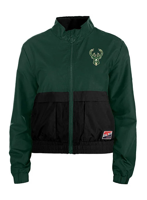 Women's New Era Throwback Milwaukee Bucks Jacket Satin Fabric Silk Fabric Chiffon Fabric