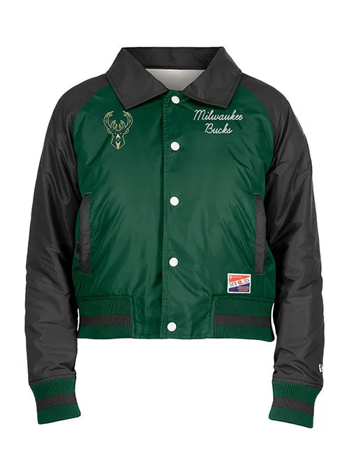 Women's New Era Throwback Sherpa Milwaukee Bucks Jacket Quilted Jacket Puffer Jacket Insulated Jacket