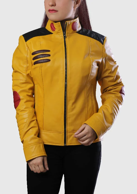 Womens Inspired Yellow Leather Jacket Zippered Jacket Buttoned Jacket Snapped Jacket