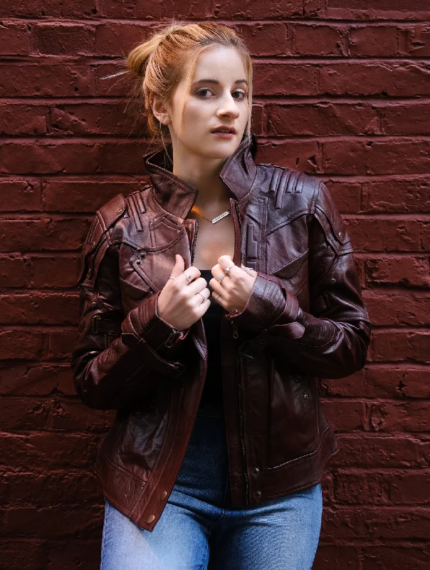 Womens Red Star Lord Leather Jacket Lace Jacket Ribbed Jacket Sequined Jacket