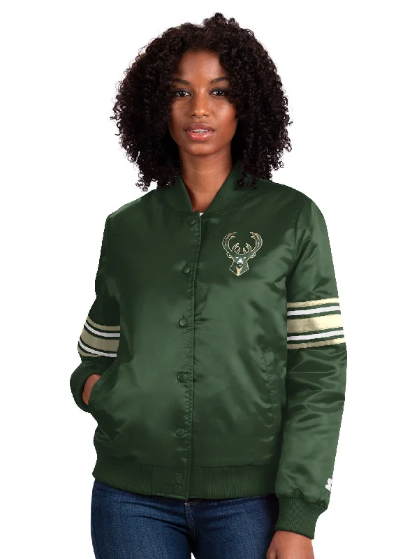 Women's Starter Impact Green Milwaukee Bucks Varsity Jacket Faux Fur Jacket Real Fur Jacket Shearling Jacket