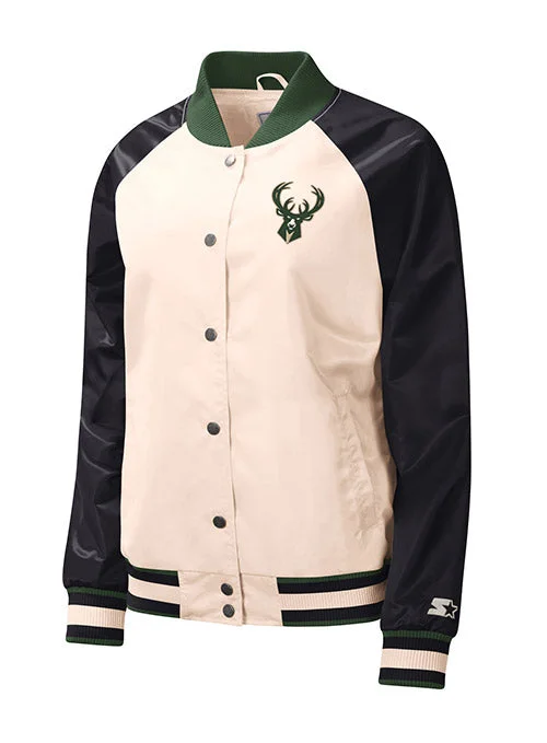 Women's Starter Pass Rush Milwaukee Bucks Satin Jacket Rayon Fabric Velvet Fabric Corduroy Fabric