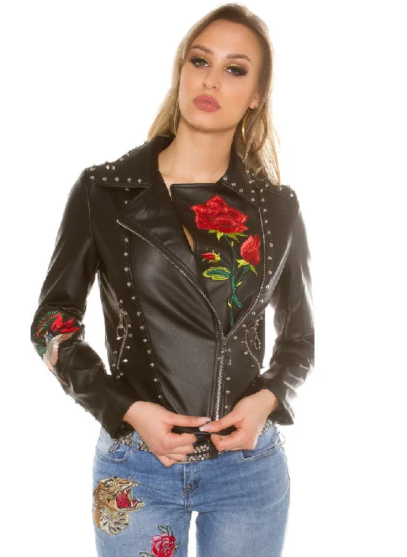 Women's Stylish Limited Edition Leather look Biker Goth style jacket Denim Fabric Leather Fabric Suede Fabric