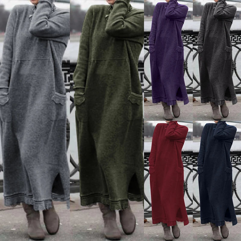 Women Turtleneck Long Sleeve Sweatshirts Dress Casual h Fluffy Patchwork Long Dress Autumn Vintage Vestido Sundress. (Modest style dress) Hoodie with Longline Fit Extended Stylish