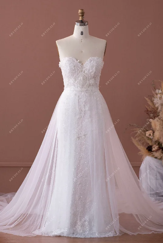 Romantic 3D Lace Corset Mermaid Bridal Dress with Overskirt seamless skirt comfort