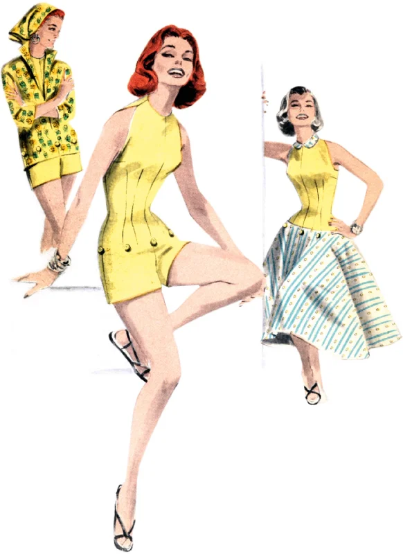 Butterick Vintage Playsuit, Blouse & Skirt B6989 elastic waist skirt