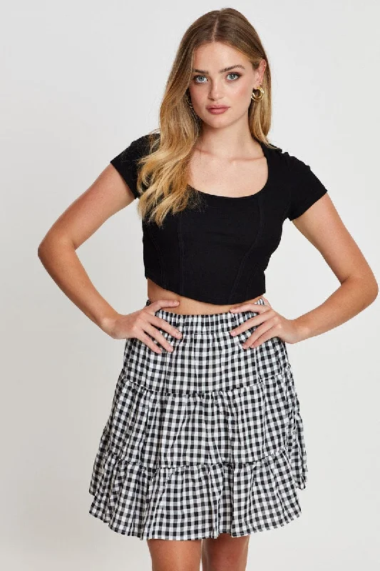 Check Flare Skirt Mini High Rise denim skirt durable