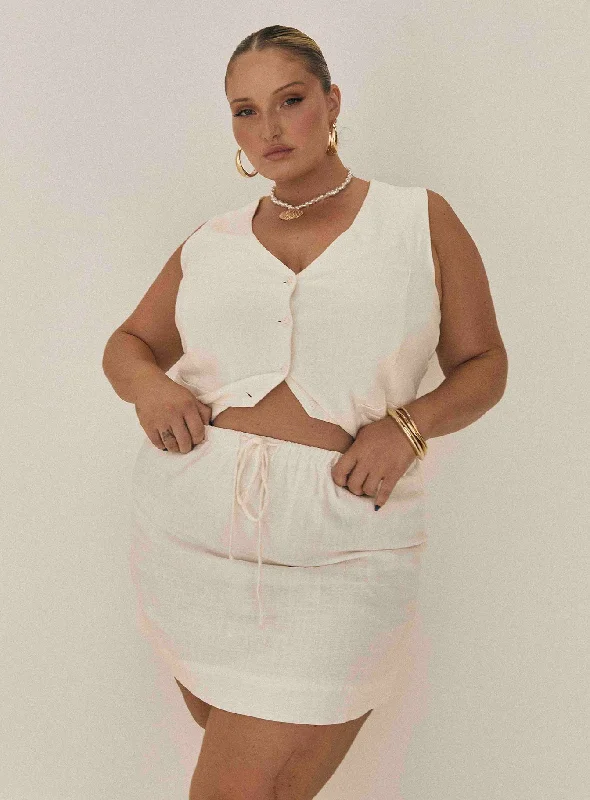 Evry Linen Blend Mini Skirt White Curve silk skirt smooth