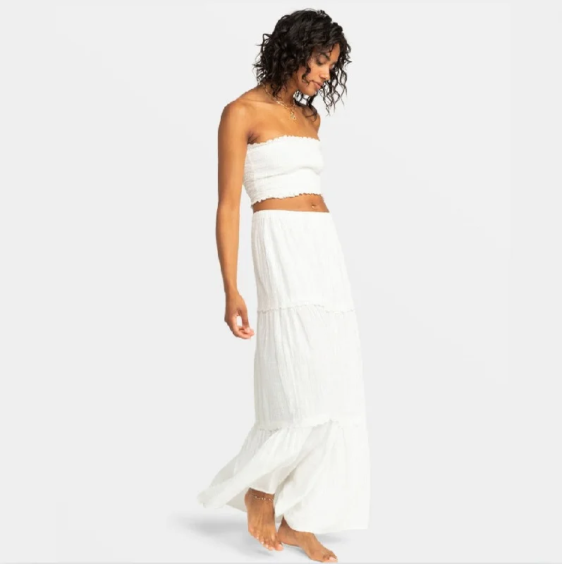 Roxy Beachside Tiered Maxi Skirt - Snow White corduroy skirt durable