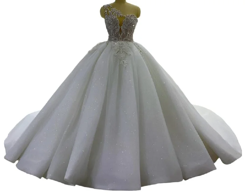 Princess Beaded One Shoulder Ballgown Tulle Skirt low waist skirt