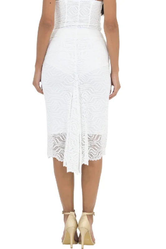 White Geometric Lace Fishtail Skirt leather skirt sleek