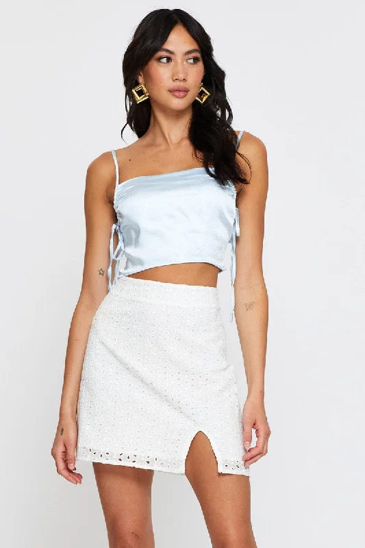 White Mini Skirt High Rise silk skirt sleek