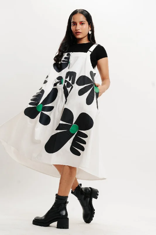 White Printed Dungaree Skirt leather skirt bold