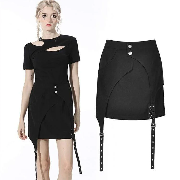 Women's Gothic Irregular Slim Fitted Black Skirt silk skirt lustrous