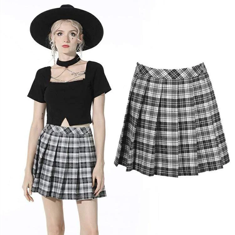 Women's Gothic Plaid Pleated Short Skirt floral skirt print