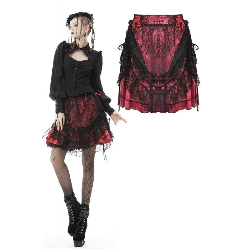 Women's Gothic Strappy Lace Splice Mini Skirt velvet skirt plush