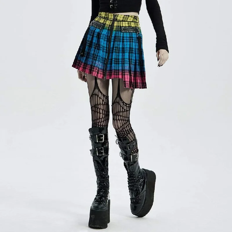 Women's Grunge Contrast Color Irregular Plaid Skirt silk skirt elegant