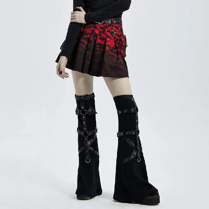 Women's Grunge Dip-dye Pleated Skirt with Belt leather skirt bold