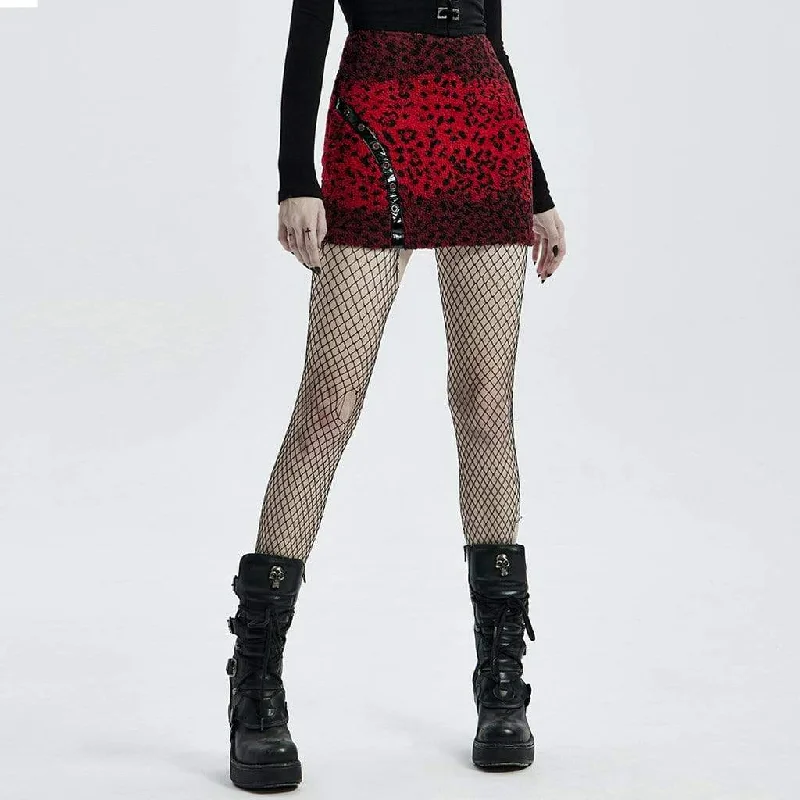 Women's Punk Red Leopard Printed Mini Skirts a-line skirt cut